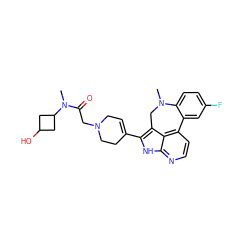 CN1Cc2c(C3=CCN(CC(=O)N(C)C4CC(O)C4)CC3)[nH]c3nccc(c23)-c2cc(F)ccc21 ZINC001772584206