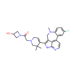 CN1Cc2c(C3=CCN(CC(=O)N4CC(O)C4)CC3(C)C)[nH]c3nccc(c23)-c2cc(F)ccc21 ZINC001772586985