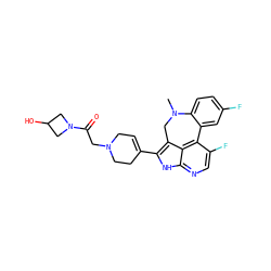 CN1Cc2c(C3=CCN(CC(=O)N4CC(O)C4)CC3)[nH]c3ncc(F)c(c23)-c2cc(F)ccc21 ZINC001772622944