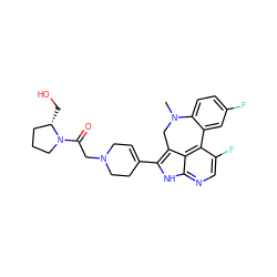 CN1Cc2c(C3=CCN(CC(=O)N4CCC[C@@H]4CO)CC3)[nH]c3ncc(F)c(c23)-c2cc(F)ccc21 ZINC001772569948