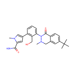 CN1Cc2cc(C(C)(C)C)ccc2C(=O)N1c1cccc(-c2cc(C(N)=O)n(C)c2)c1CO ZINC000143571489