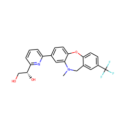 CN1Cc2cc(C(F)(F)F)ccc2Oc2ccc(-c3cccc([C@H](O)CO)n3)cc21 ZINC000473121144