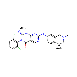 CN1Cc2cc(Nc3ncc4c(=O)n(-c5c(Cl)cccc5Cl)c5nccn5c4n3)ccc2C2(CC2)C1 ZINC000143866588