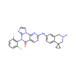 CN1Cc2cc(Nc3ncc4c(=O)n(-c5c(F)cccc5Cl)c5nccn5c4n3)ccc2C2(CC2)C1 ZINC000144010716