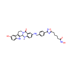 CN1c2ccc(NCc3ccc(-c4noc(CCCCC(=O)NO)n4)cc3)cc2C(=O)N2CCc3c([nH]c4ccc(O)cc34)[C@@H]21 ZINC000473125496