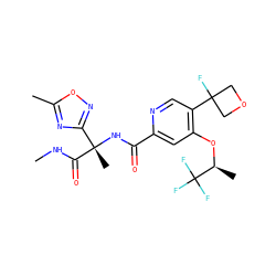 CNC(=O)[C@@](C)(NC(=O)c1cc(O[C@@H](C)C(F)(F)F)c(C2(F)COC2)cn1)c1noc(C)n1 ZINC000146425347