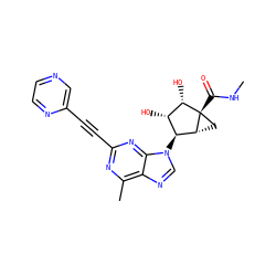 CNC(=O)[C@@]12C[C@@H]1[C@@H](n1cnc3c(C)nc(C#Cc4cnccn4)nc31)[C@H](O)[C@@H]2O ZINC000653854048
