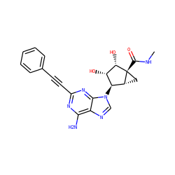 CNC(=O)[C@@]12C[C@@H]1[C@@H](n1cnc3c(N)nc(C#Cc4ccccc4)nc31)[C@H](O)[C@@H]2O ZINC000299837477