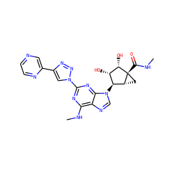 CNC(=O)[C@@]12C[C@@H]1[C@@H](n1cnc3c(NC)nc(-n4cc(-c5cnccn5)nn4)nc31)[C@H](O)[C@@H]2O ZINC000653793627