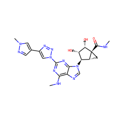 CNC(=O)[C@@]12C[C@@H]1[C@@H](n1cnc3c(NC)nc(-n4cc(-c5cnn(C)c5)nn4)nc31)[C@H](O)[C@@H]2O ZINC000653797863