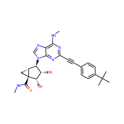 CNC(=O)[C@@]12C[C@@H]1[C@@H](n1cnc3c(NC)nc(C#Cc4ccc(C(C)(C)C)cc4)nc31)[C@H](O)[C@@H]2O ZINC000084652790