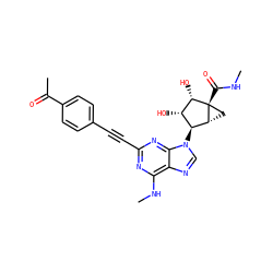 CNC(=O)[C@@]12C[C@@H]1[C@@H](n1cnc3c(NC)nc(C#Cc4ccc(C(C)=O)cc4)nc31)[C@H](O)[C@@H]2O ZINC000084652791