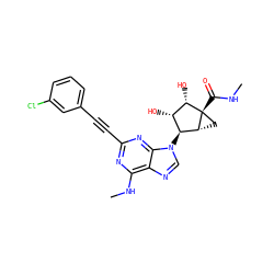 CNC(=O)[C@@]12C[C@@H]1[C@@H](n1cnc3c(NC)nc(C#Cc4cccc(Cl)c4)nc31)[C@H](O)[C@@H]2O ZINC000084723281