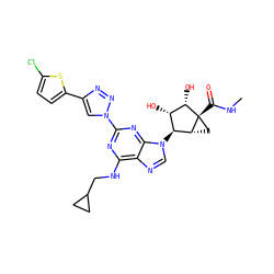 CNC(=O)[C@@]12C[C@@H]1[C@@H](n1cnc3c(NCC4CC4)nc(-n4cc(-c5ccc(Cl)s5)nn4)nc31)[C@H](O)[C@@H]2O ZINC000473137307