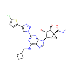 CNC(=O)[C@@]12C[C@@H]1[C@@H](n1cnc3c(NCC4CCC4)nc(-n4cc(-c5ccc(Cl)s5)nn4)nc31)[C@H](O)[C@@H]2O ZINC000473136939