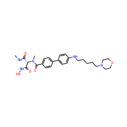 CNC(=O)[C@@H](C(=O)NO)N(C)C(=O)c1ccc(-c2ccc(NCCCCCN3CCOCC3)cc2)cc1 ZINC000225149863