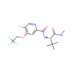 CNC(=O)[C@@H](NC(=O)c1cc(OCC(F)(F)F)c(Cl)cn1)C(C)(C)C ZINC000149224201