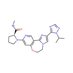 CNC(=O)[C@@H]1CCCN1c1cc2c(cn1)-c1nc(-c3ncnn3C(C)C)cn1CCO2 ZINC000116442429
