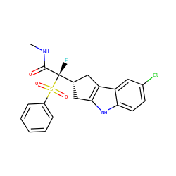 CNC(=O)[C@](F)([C@H]1Cc2[nH]c3ccc(Cl)cc3c2C1)S(=O)(=O)c1ccccc1 ZINC000040848333