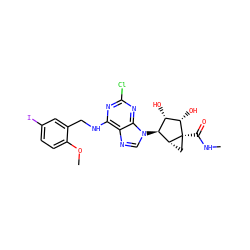CNC(=O)[C@]12C[C@@H]1[C@@H](n1cnc3c(NCc4cc(I)ccc4OC)nc(Cl)nc31)[C@H](O)[C@@H]2O ZINC000101034325
