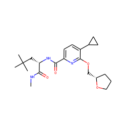 CNC(=O)[C@H](CC(C)(C)C)NC(=O)c1ccc(C2CC2)c(OC[C@@H]2CCCO2)n1 ZINC000150092780