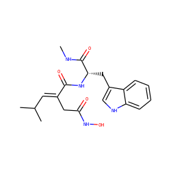 CNC(=O)[C@H](Cc1c[nH]c2ccccc12)NC(=O)/C(=C/C(C)C)CC(=O)NO ZINC000013537462