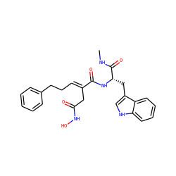 CNC(=O)[C@H](Cc1c[nH]c2ccccc12)NC(=O)/C(=C/CCc1ccccc1)CC(=O)NO ZINC000028825757
