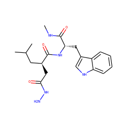 CNC(=O)[C@H](Cc1c[nH]c2ccccc12)NC(=O)[C@@H](CC(=O)NN)CC(C)C ZINC000013489856