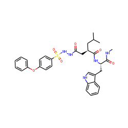 CNC(=O)[C@H](Cc1c[nH]c2ccccc12)NC(=O)[C@@H](CC(=O)NNS(=O)(=O)c1ccc(Oc2ccccc2)cc1)CC(C)C ZINC000044351489