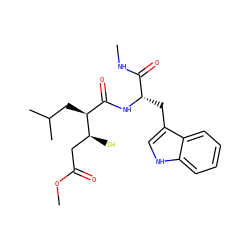 CNC(=O)[C@H](Cc1c[nH]c2ccccc12)NC(=O)[C@H](CC(C)C)[C@@H](S)CC(=O)OC ZINC000003798282