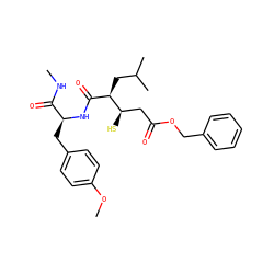 CNC(=O)[C@H](Cc1ccc(OC)cc1)NC(=O)[C@@H](CC(C)C)[C@H](S)CC(=O)OCc1ccccc1 ZINC000013731951