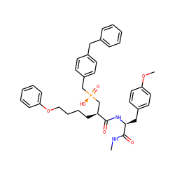 CNC(=O)[C@H](Cc1ccc(OC)cc1)NC(=O)[C@@H](CCCCOc1ccccc1)C[P@](=O)(O)Cc1ccc(Cc2ccccc2)cc1 ZINC000026402205