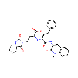 CNC(=O)[C@H](Cc1ccccc1)NC(=O)[C@H](CCc1ccccc1)N[C@@H](CCN1C(=O)NC2(CCCC2)C1=O)C(=O)O ZINC000027302410