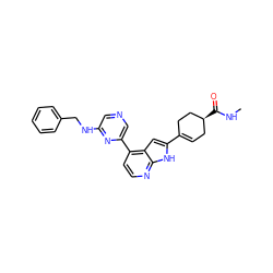 CNC(=O)[C@H]1CC=C(c2cc3c(-c4cncc(NCc5ccccc5)n4)ccnc3[nH]2)CC1 ZINC000220306250