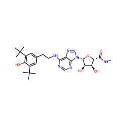 CNC(=O)[C@H]1O[C@@H](n2cnc3c(NCCc4cc(C(C)(C)C)c(O)c(C(C)(C)C)c4)ncnc32)[C@H](O)[C@@H]1O ZINC000049802605