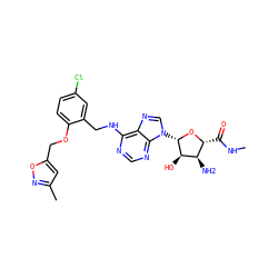 CNC(=O)[C@H]1O[C@@H](n2cnc3c(NCc4cc(Cl)ccc4OCc4cc(C)no4)ncnc32)[C@H](O)[C@@H]1N ZINC000053165036