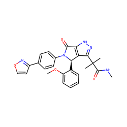 CNC(=O)C(C)(C)c1n[nH]c2c1[C@@H](c1ccccc1OC)N(c1ccc(-c3ccon3)cc1)C2=O ZINC000096177166