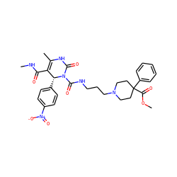 CNC(=O)C1=C(C)NC(=O)N(C(=O)NCCCN2CCC(C(=O)OC)(c3ccccc3)CC2)[C@@H]1c1ccc([N+](=O)[O-])cc1 ZINC000027527155