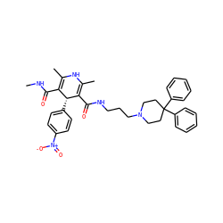 CNC(=O)C1=C(C)NC(C)=C(C(=O)NCCCN2CCC(c3ccccc3)(c3ccccc3)CC2)[C@@H]1c1ccc([N+](=O)[O-])cc1 ZINC000028759331