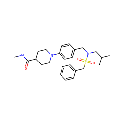 CNC(=O)C1CCN(c2ccc(CN(CC(C)C)S(=O)(=O)Cc3ccccc3)cc2)CC1 ZINC000147268594
