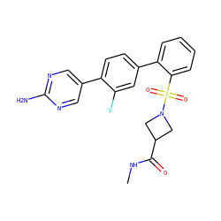 CNC(=O)C1CN(S(=O)(=O)c2ccccc2-c2ccc(-c3cnc(N)nc3)c(F)c2)C1 ZINC000224761219