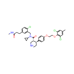 CNC(=O)CCc1ccc(Cl)c(CN(C(=O)[C@H]2CNCC[C@@H]2c2ccc(OCCOc3c(Cl)cc(C)cc3Cl)cc2)C2CC2)c1 ZINC000072147683