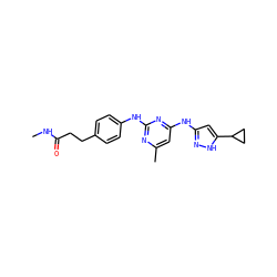 CNC(=O)CCc1ccc(Nc2nc(C)cc(Nc3cc(C4CC4)[nH]n3)n2)cc1 ZINC000203007365
