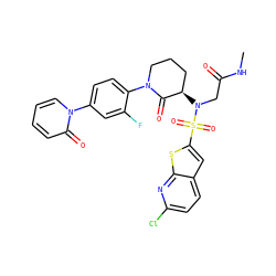 CNC(=O)CN([C@@H]1CCCN(c2ccc(-n3ccccc3=O)cc2F)C1=O)S(=O)(=O)c1cc2ccc(Cl)nc2s1 ZINC000029125590