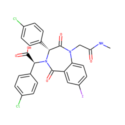 CNC(=O)CN1C(=O)[C@@H](c2ccc(Cl)cc2)N([C@H](C(=O)O)c2ccc(Cl)cc2)C(=O)c2cc(I)ccc21 ZINC000038377649