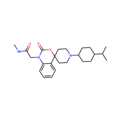 CNC(=O)CN1C(=O)OC2(CCN(C3CCC(C(C)C)CC3)CC2)c2ccccc21 ZINC000049067303