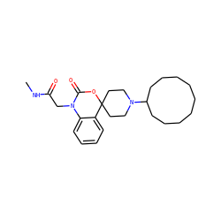 CNC(=O)CN1C(=O)OC2(CCN(C3CCCCCCCCC3)CC2)c2ccccc21 ZINC000049033746