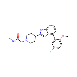 CNC(=O)CN1CCC(c2cc3c(-c4cc(F)ccc4OC)ccnc3[nH]2)CC1 ZINC000226055639