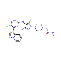 CNC(=O)CN1CCC(n2nc(C)c(Nc3ncc(Cl)c(-c4cnn5ccccc45)n3)c2C)CC1 ZINC000653899258