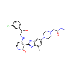 CNC(=O)CN1CCN(c2cc(C)c3nc(-c4c(NC[C@@H](O)c5cccc(Cl)c5)cc[nH]c4=O)[nH]c3c2)CC1 ZINC000049784491